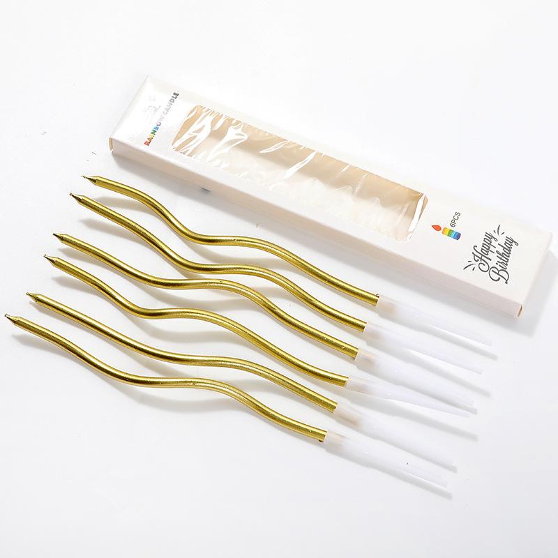6Pcs/set Curved Cake Candles Gold-plated Colorful Birthday Cake Candle Cupcake Decorating Candle Wedding Party Decorative