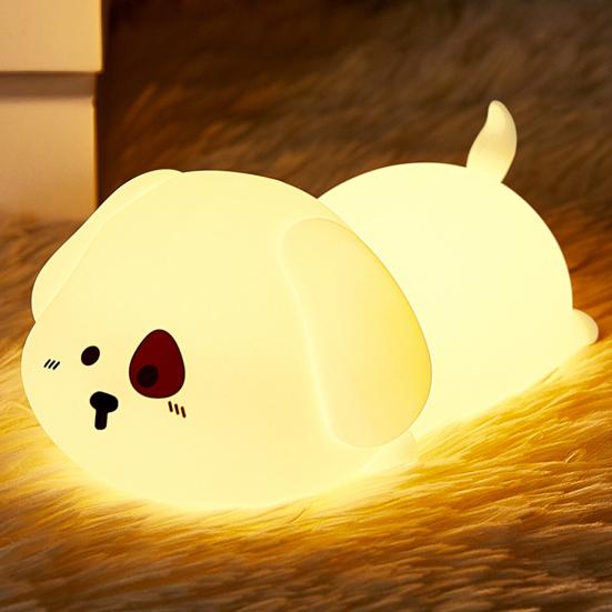 Silicone Night Light with Auto-Off Timer Cute Puppy Design Flicker Free Eye Protection Touch Control LED Bedside Lamp Decoration