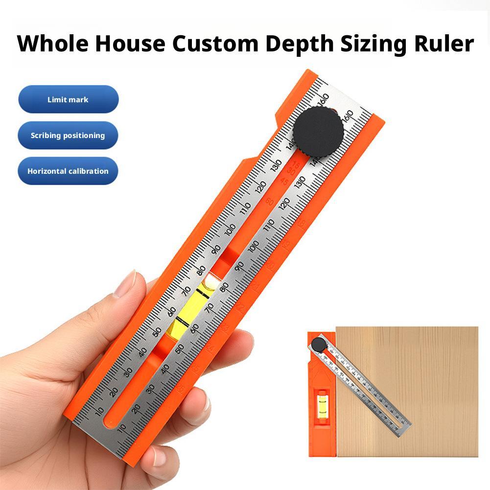 Foldable Depth Measuring Ruler Woodworking Multi-angle Marking Ruler Adjustable Positioning Scribing Protractor Multi-role Tools