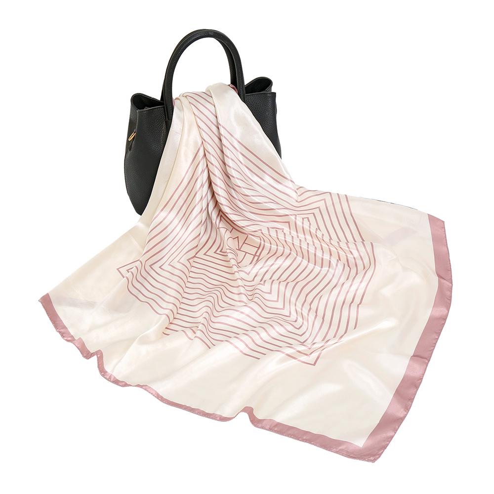 2024 Summer Korean Fashion Striped Satin Shawl for Women - Faux Silk Decorative Scarf FJ024