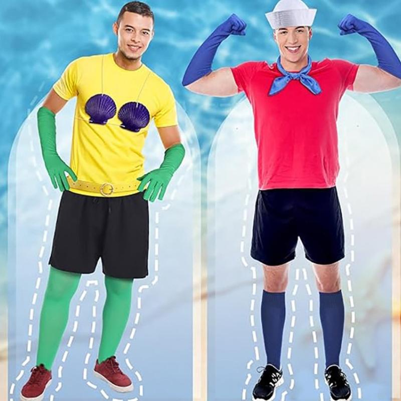 Halloween Couple Costumes Mermaids/Sailor Costume Accessories Set Sailor Hat Scarf Gloves Socks Seashells Bras Belt Set