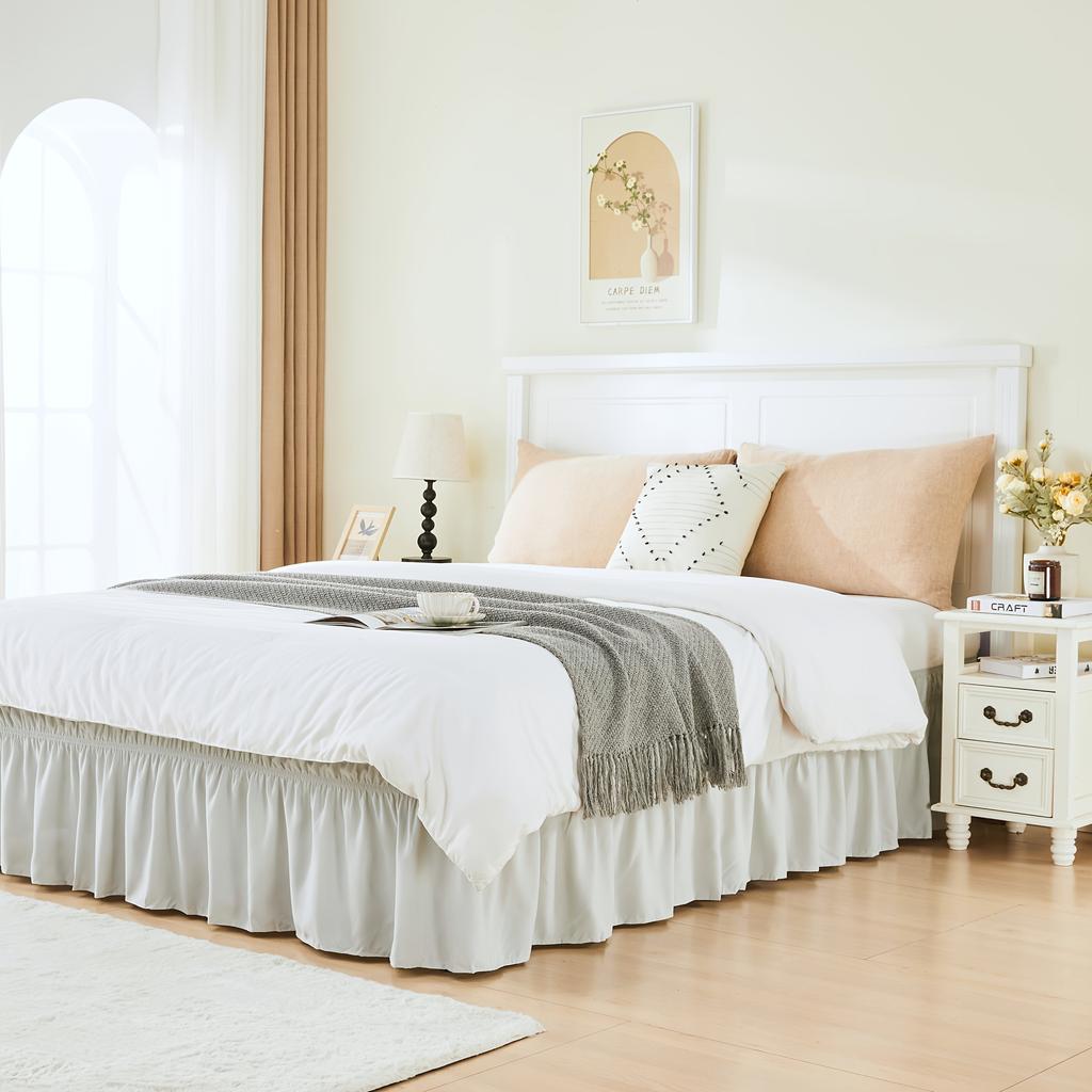 Elastic Bed Ruffle - Adjustable 15" Tailored Drop, Microfiber Bed Skirt with Easy Wrap Around Design, Fade-Resistant & Machine Washable