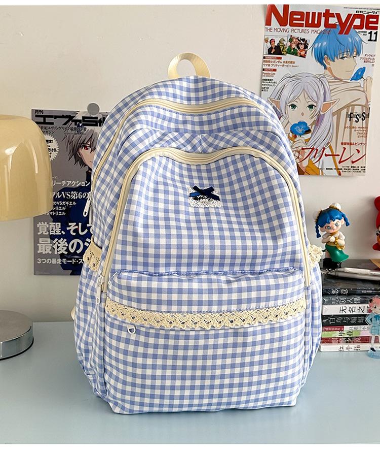 Schoolbag new Japanese ins fresh and sweet plaid backpack junior high school students lightweight travel large capacity backpack