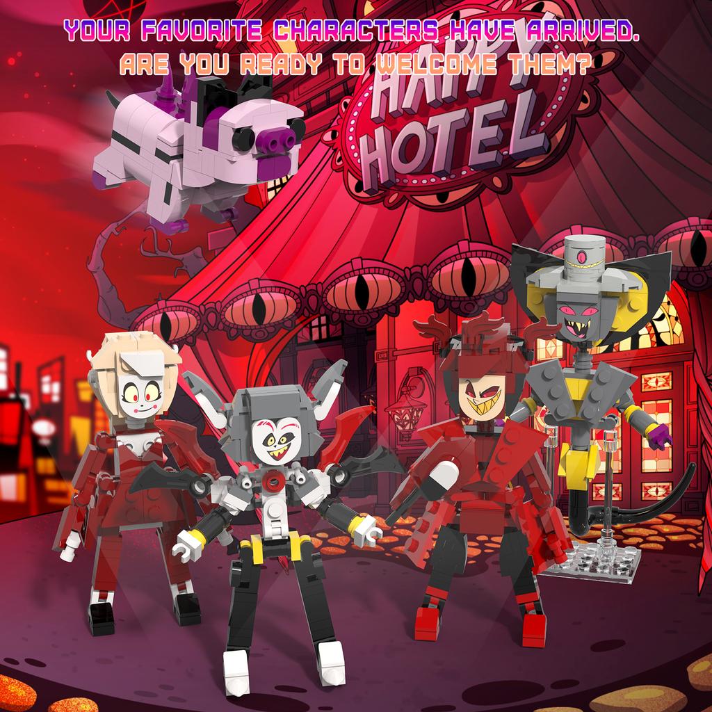 Hazbin 5 In 1 Building Set, Alastor, Fat Nuggets,Alastor,Husk,Charlie 5 Figures Model Toy, Creative Gift for Boy Girl 6+, 499PCS