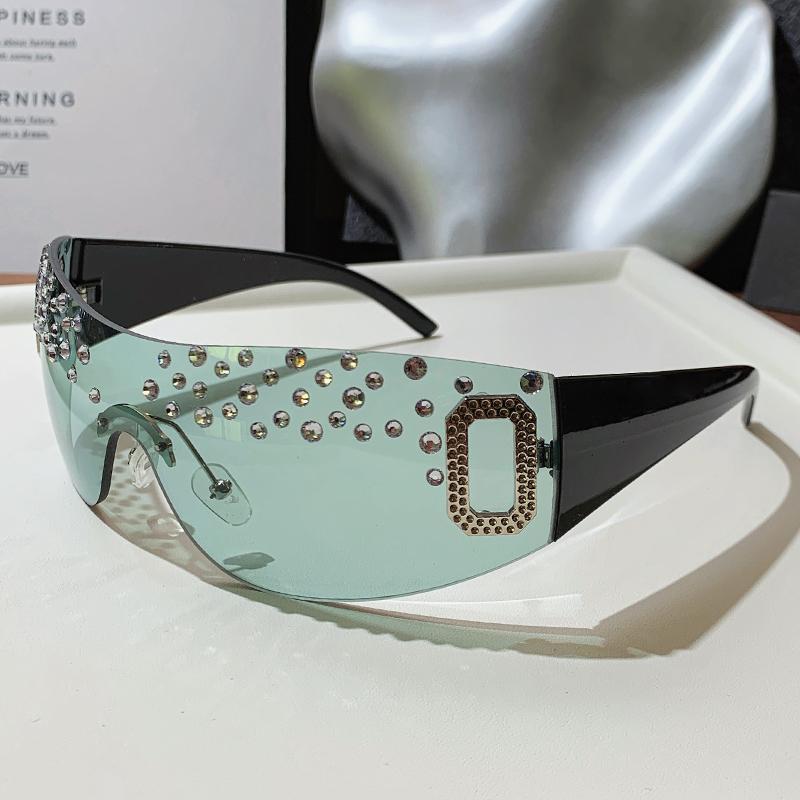 Nuevas Gafas de Sol de Moda Hechas a Mano con Diamantes para Mujer de Montura Grande Sin Bordes Gafas de Sol con Diamantes Gafas de Sol de Caja de Moda 81043-1