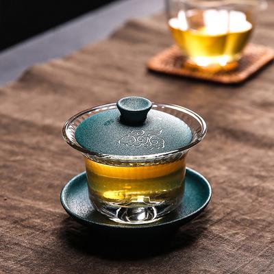 Chinese Heat-resistant Glass Teacup Cover Bowl Household Ceramic Tea Bowl Thickened Transparent Tea Set with Lid