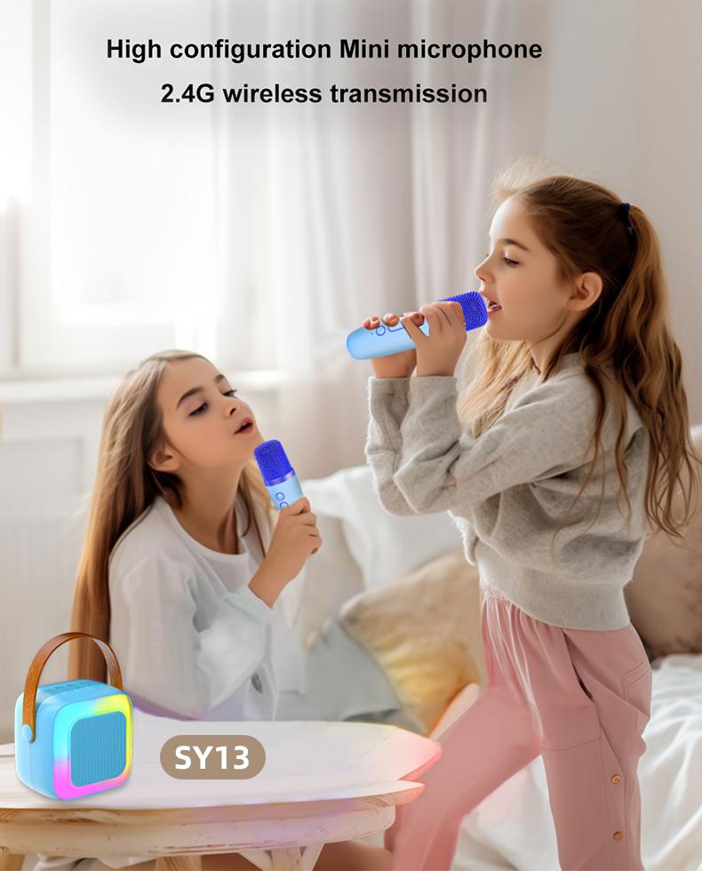 New Home Karaoke Machine Portable Bluetooth 5.3 PA Powerful Bass Speaker System with 2 Wireless Microphones Home Family Singing