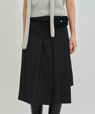 Oeoseoul Pleated Wrap Skirt [Black]