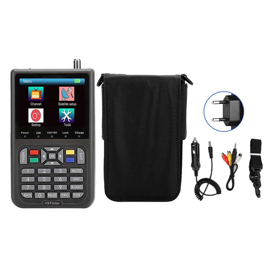 V9 3,5-Zoll LCD-Farbbildschirm DVB Digitaler Satelliten-Finder Signalmesser Schwarz