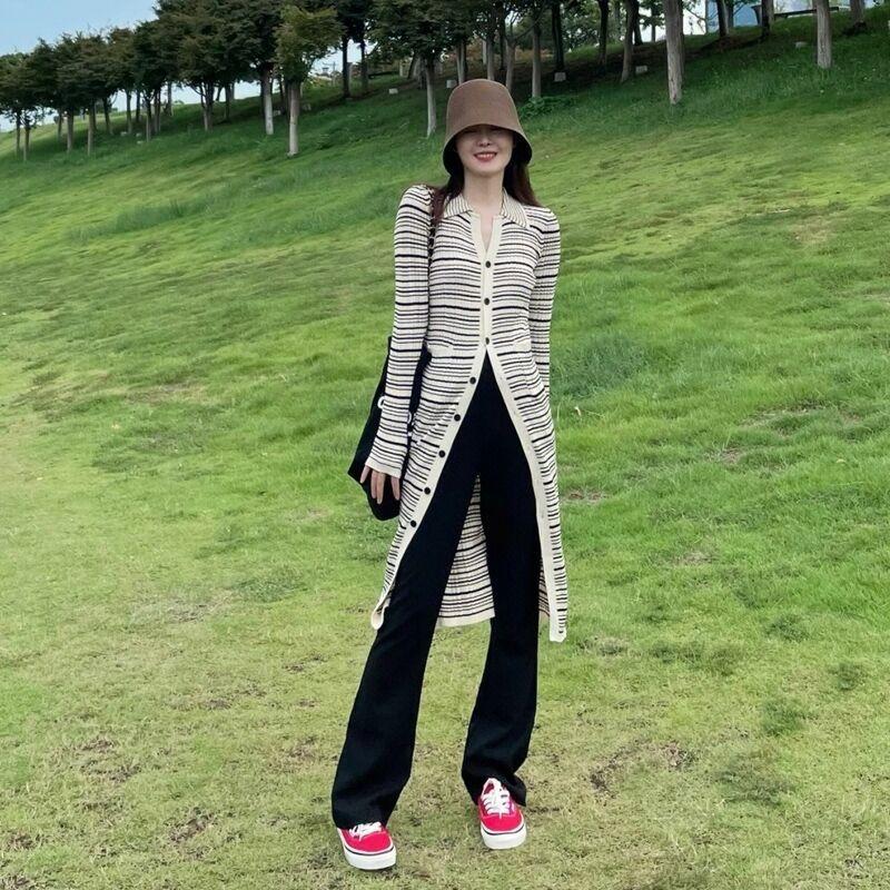 Vintage Polo Collar Cardigan Striped Dress Jacket Women's Autumn and Winter New High-end Design Hip Skirt Women