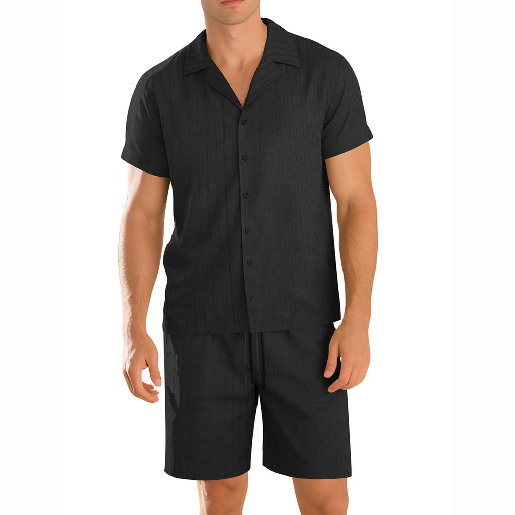 Men's Vacation Beach Pants Summer Cardigan Short-Sleeve Shorts Set