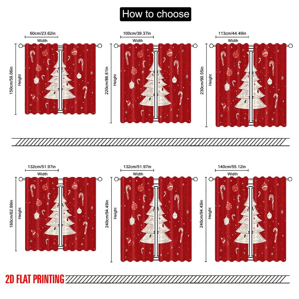 2pcs,2D Plane Printing Window Curtain Christmas Tree Ornaments Snowflakes_a Polyester Fabric (without Rod) Decorations For Home