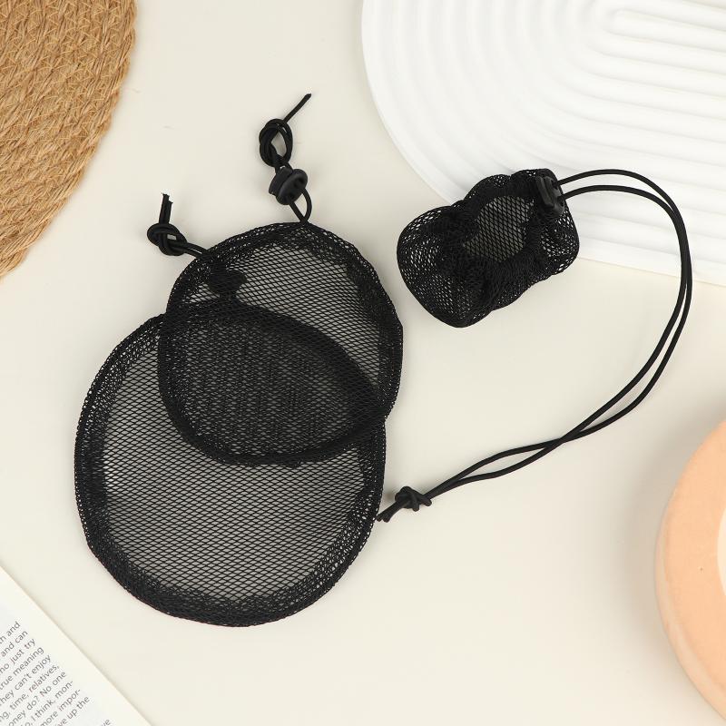 5Pcs Black Elastic Wig Net Breathable Mesh Hair Net With Adjustable Drawstring For Making Puff Bun Wig Tools Women Wig Nets