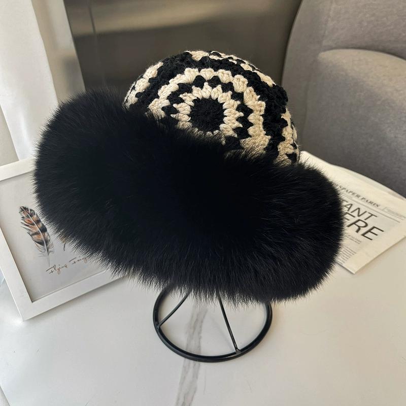 

Норковая шапка-лев женская зимняя теплая с защитой ушей из лисьего меха шляпа-ведро, подчеркивающая лицо, маленькая шляпа-ведро, повседневная меховая шапка, тренд Dark buckle adjustable