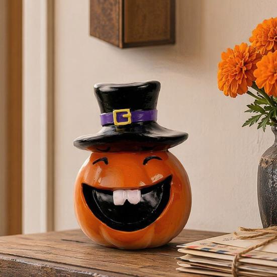 Festive Halloween Room Decor Pumpkin Statue, Resin Spooky Face Figurine for Durable Art Indoor Tabletop, Tiered Tray, Party, Home Hand Painted Crafts