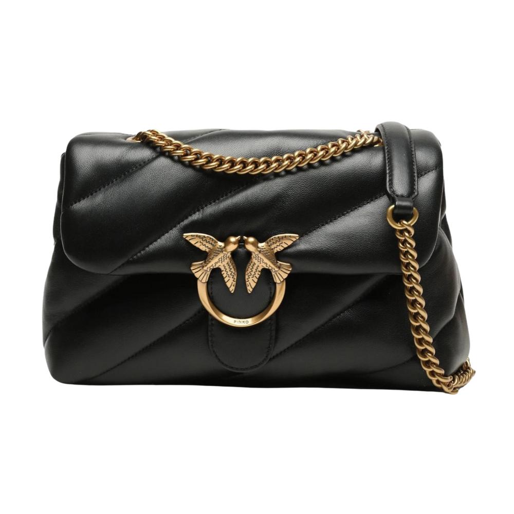 Pinko Black Leather Women's Classic Handbag Love Puff Classic