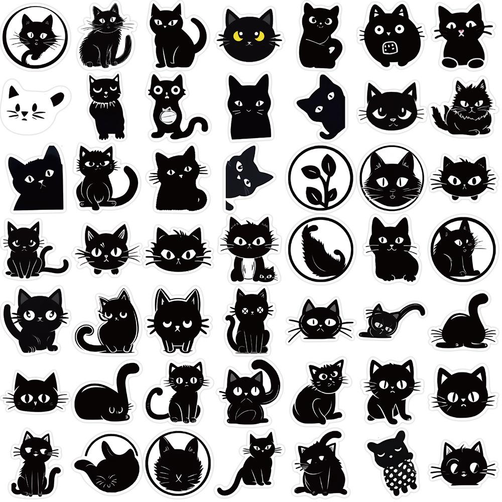 50 Cartoon Black Cat Expression Graffiti Stickers Decorate Guitar Notebook Suitcase DIY Waterproof