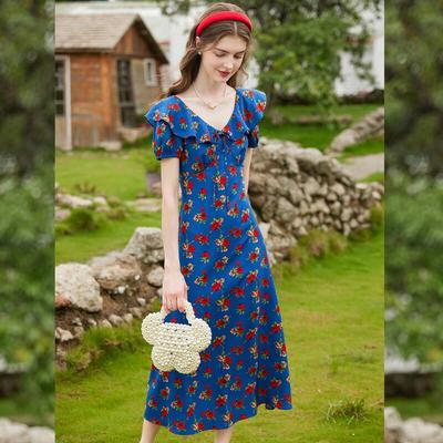Women's V-Neck Ruffle Floral Maxi Dress