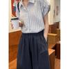 Women's French Striped Short Sleeve Summer Top - 2025 Niche Design with Sun Protection