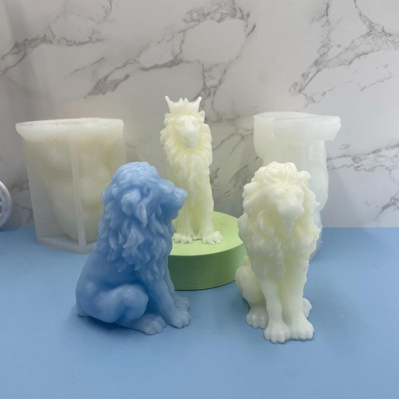 1ks 3D Sedící Lví král Silikonová forma DIY Lev Vonná svíčka Difuzor Kamenná ozdoba Zvířecí sádrová silikonová forma