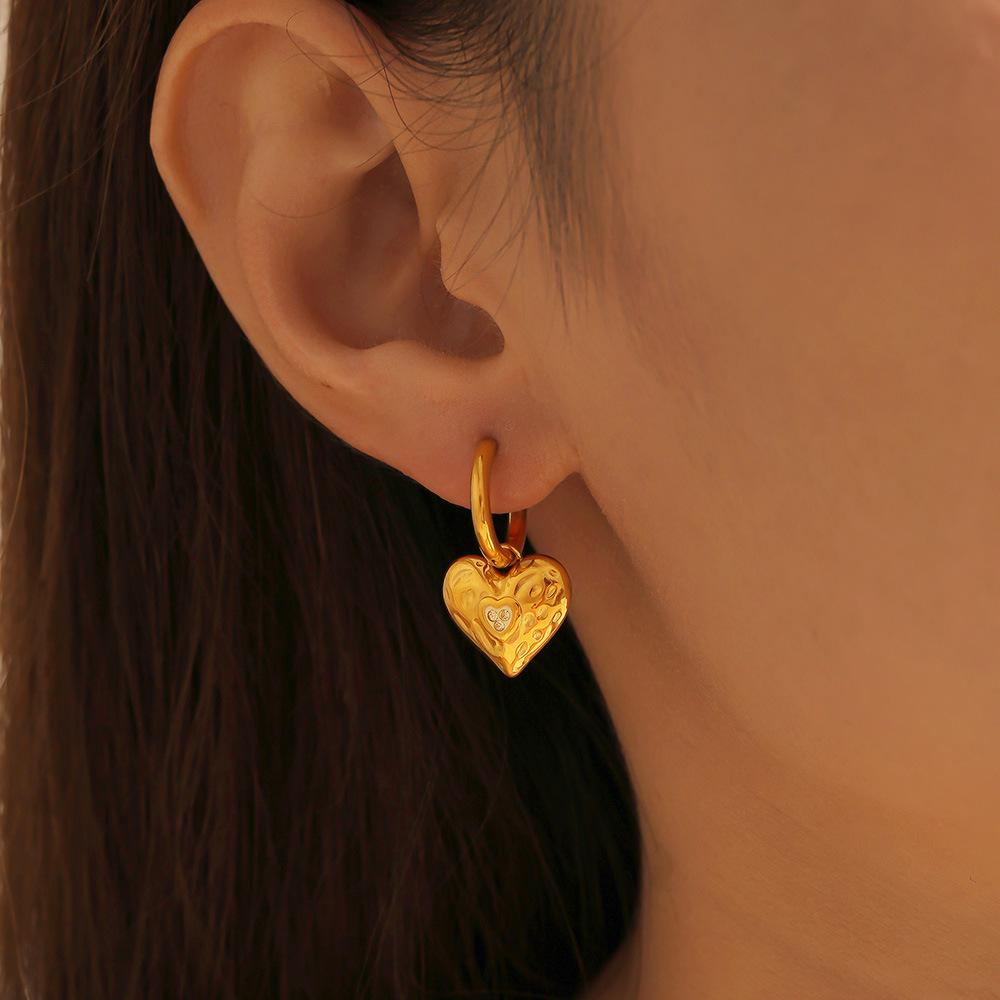 18K Gold-Plated Heart Earrings with Diamonds, Non-Fading Retro Style, European & American Inspired