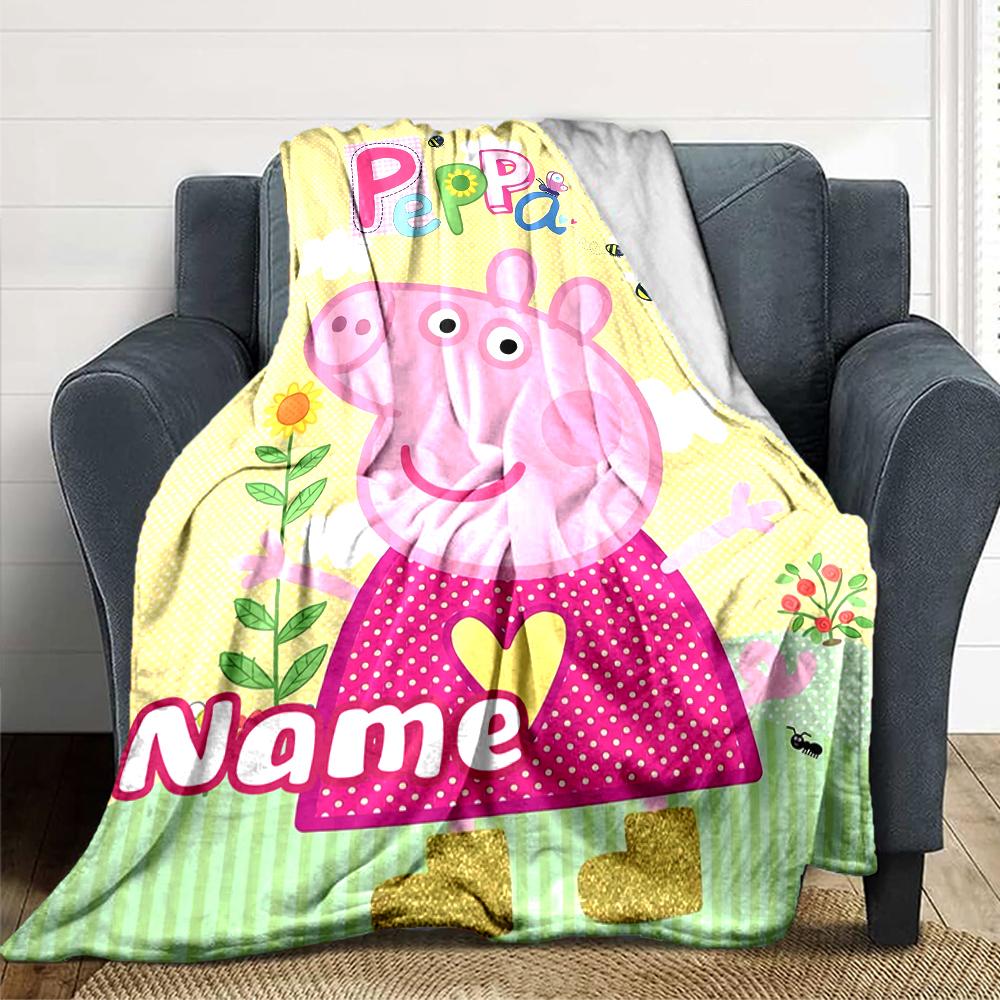 Custom Name Peppa Pig Ice Cream Party Party Blanket For Couch Bed Plush Cozy Fuzzy Blanket Super Soft Warm Blankets For Fall And Winter 0916106