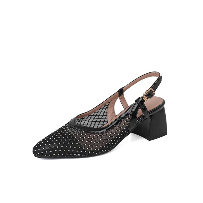 

Meotina Women Slingbacks Pumps Pointed Toe Thick High Heels Buckle Crystal Glove Shoes Ladies Fashion Shoes Spring Autumn 43 41 чорний