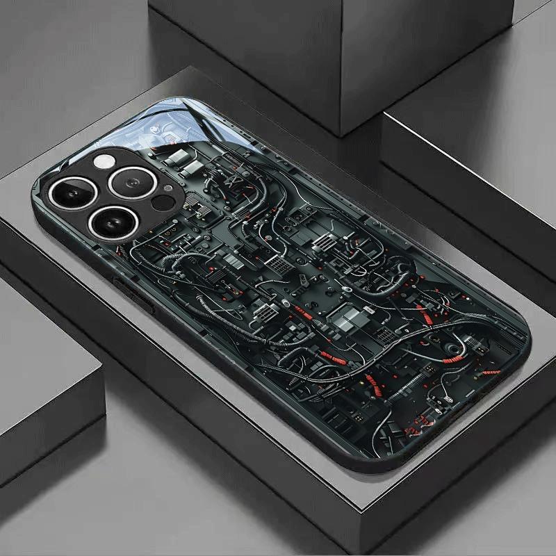 

Креативный чехол для телефона с рисунком механической схемы Для Samsung Galaxy S25 S24 S23 Ultra Plus FE Закаленное стекло Черный чехол Galaxy S25 FE