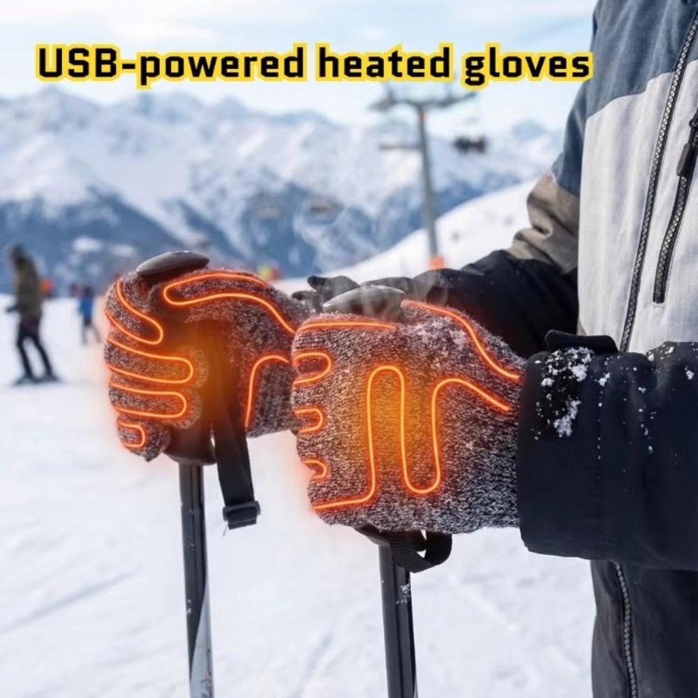 Windproof Men Finger Gloves Anti Slip Hand Warmer Gloves USB Electric Heating Gloves Cycling
