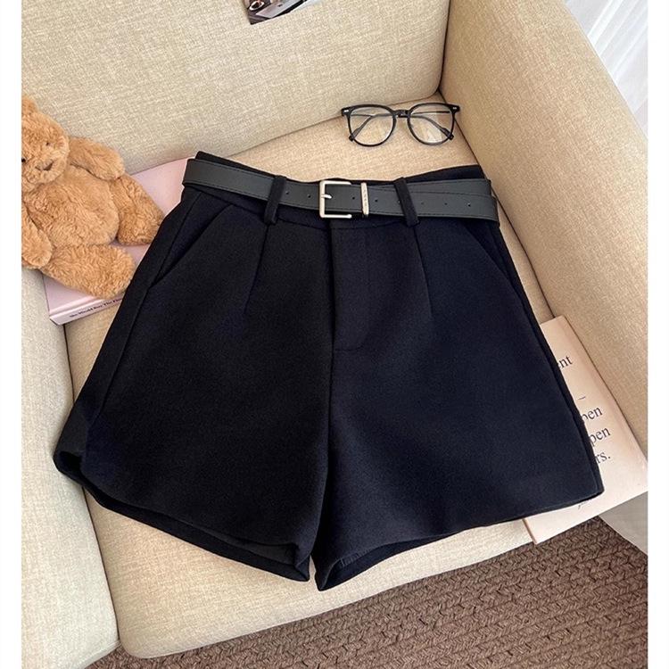 

Plus Size Coffee Woolen Wide-Leg Shorts for Curvy Women - High Waist A-line Bootcut for Spring/Autumn 4XL