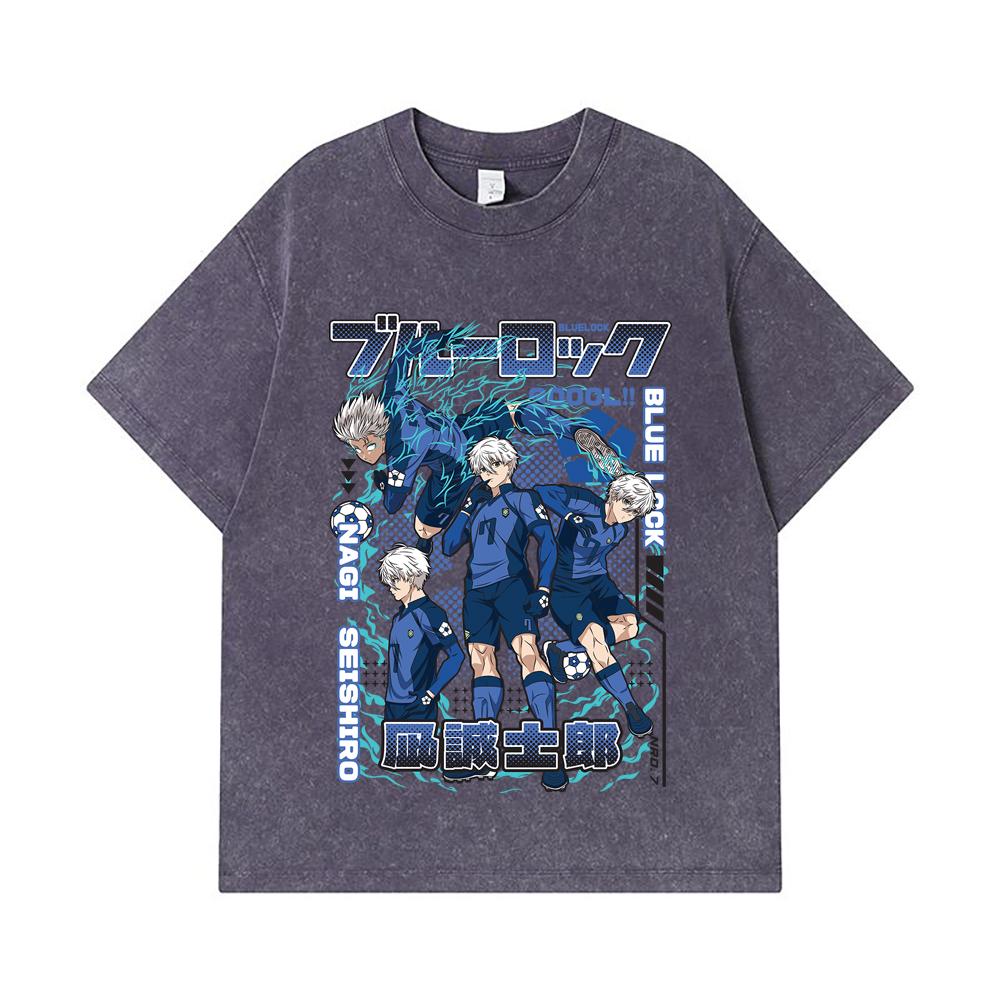 275 GSM Washed T-shirts 100% Cotton Blue Lock V3 Print Unisex Heavy Cotton T Shirt