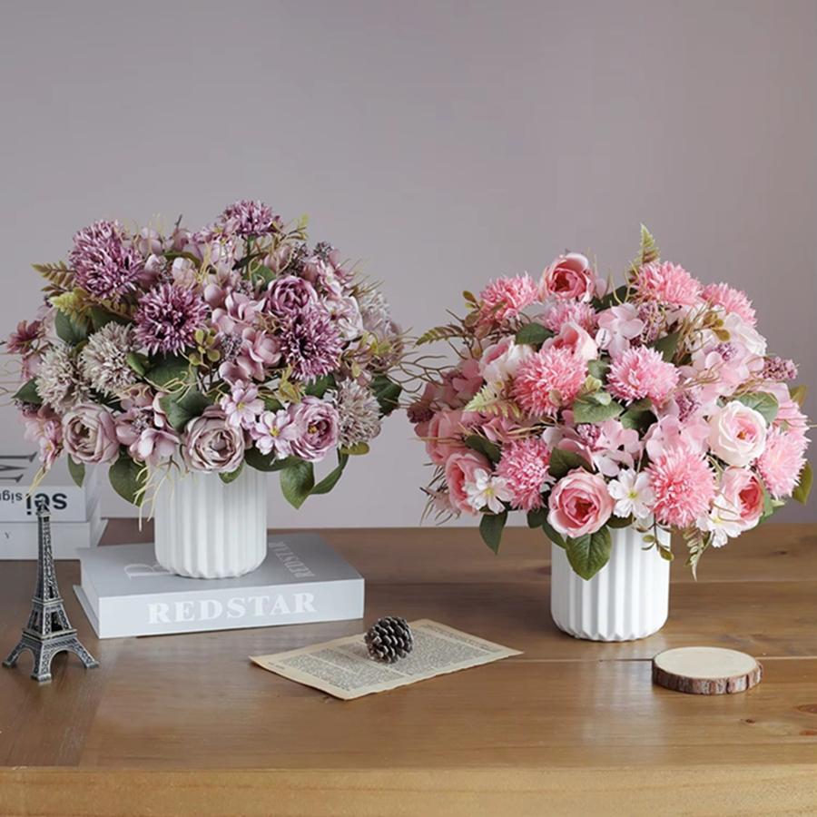 1/3pcs Artificial flower rose decora wedding bride bouquet garden fake silk peony embroidered ball dried flower vase board gift