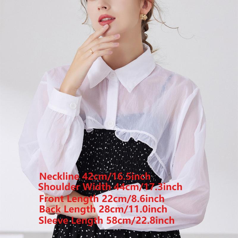 Womens Ruffle Shrugs Long Sleeves Fake Collar Lapel Button Shirt Crop Tops Shoulder Wraps Detachable Collar Punk False Collar