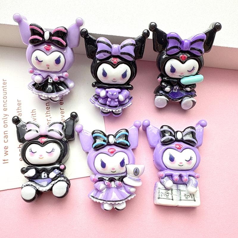 6Pcs New Kawaii Cute Playful Purple Rice Cartoon Animalseries Flat Bottom Scrapbook Diy Jewelry Making Hairwear Accessorie A120