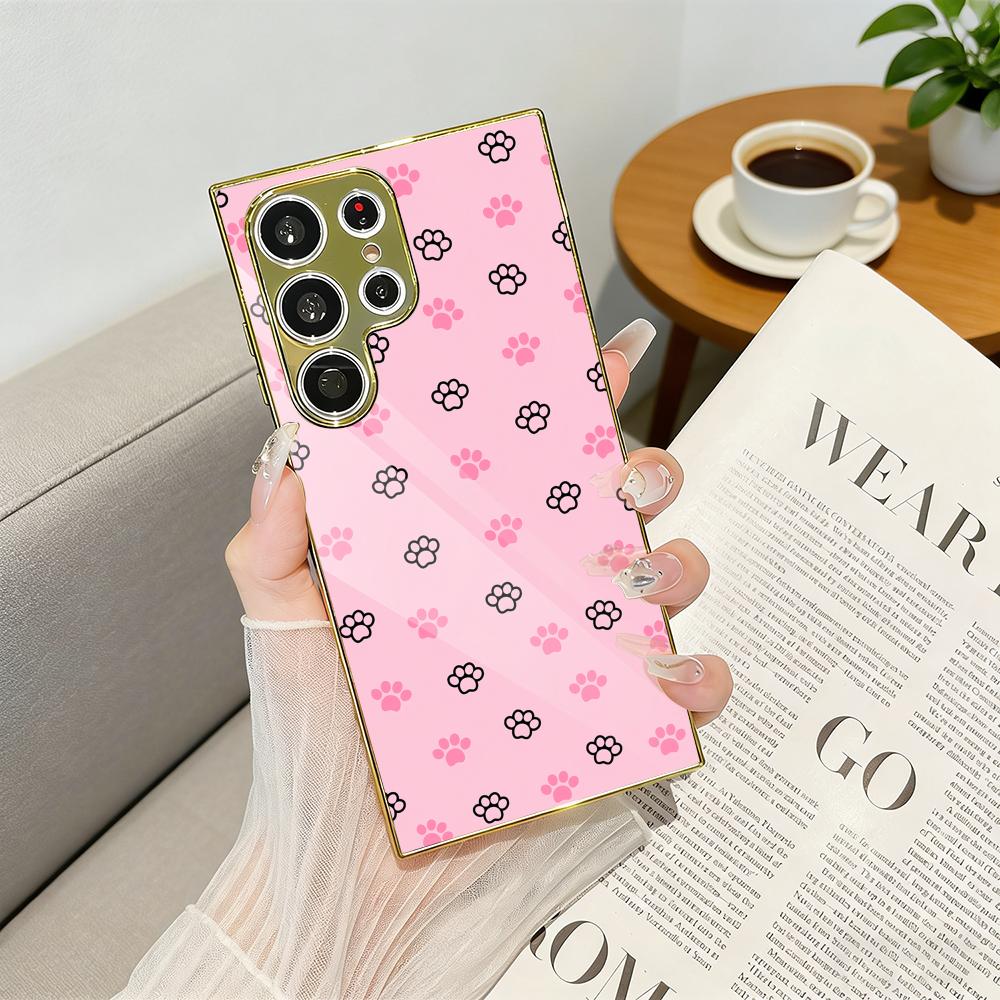 

Cute Dog Paws Phone Case for Samsung Galaxy S25 S24 S23 Ultra Phone Cover Electroplated Metal Frame Case Galaxy S25