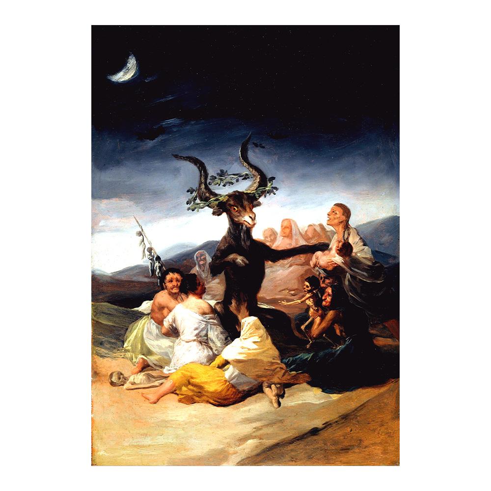 

Винтажный постер Шабаш ведьм Антикварная живопись на холсте Настенное искусство Картина Дьявол Сатана Рогатый козел Принт Украшение 20x30cm