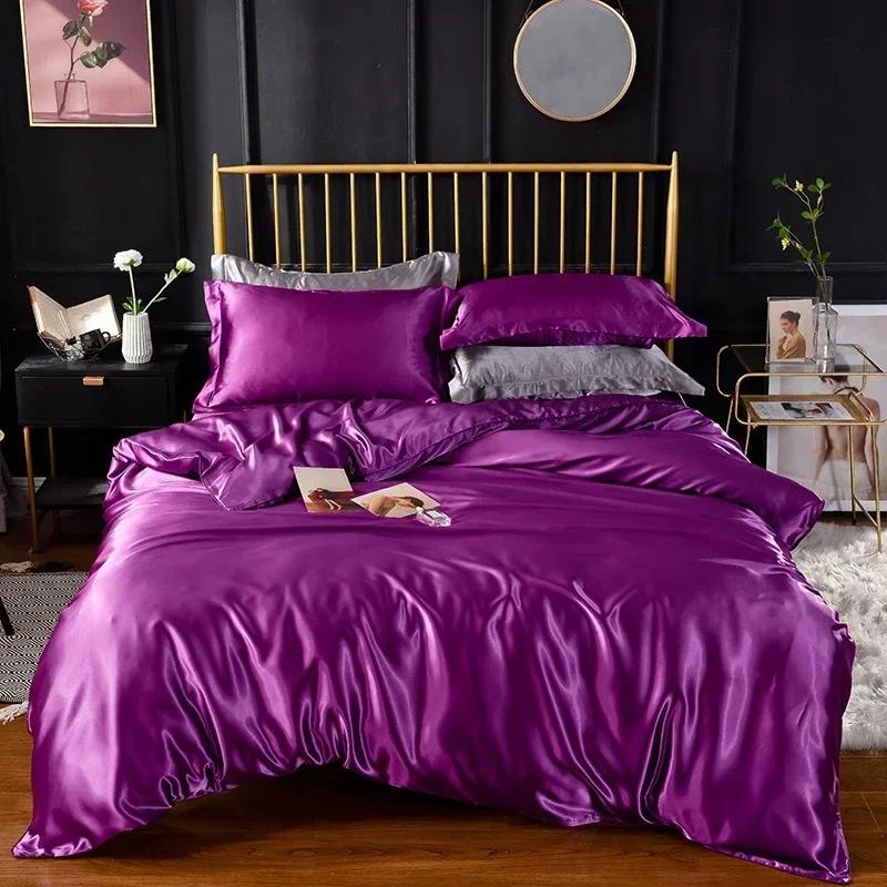 Hochwertiges Fleckenschutz-Bettwäsche-Set Doppelbett Imitation Seide Luxus-Bettwäsche-Set Queen Bequeme Seidige Deckenhülle Bettdeckenbezug-Set
