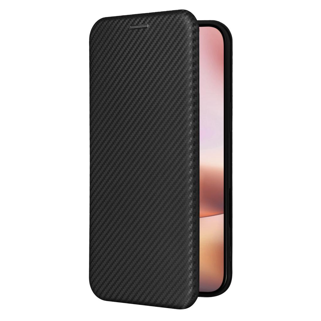 For iPhone 16 Case PU Leather Carbon Fiber Texture Flip Phone Cover