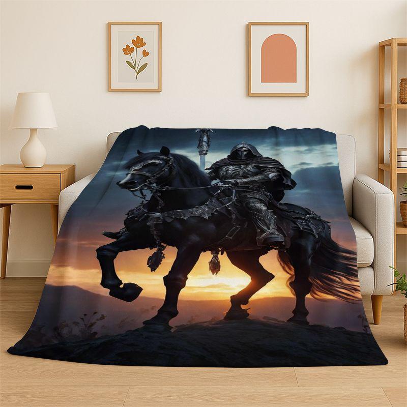 Templar Knight Dark Cavalier Crusaders Cartoon Flannel Blanket Soft Throw Blanket for Bedroom Living Room Bed Picnic Nap Cover