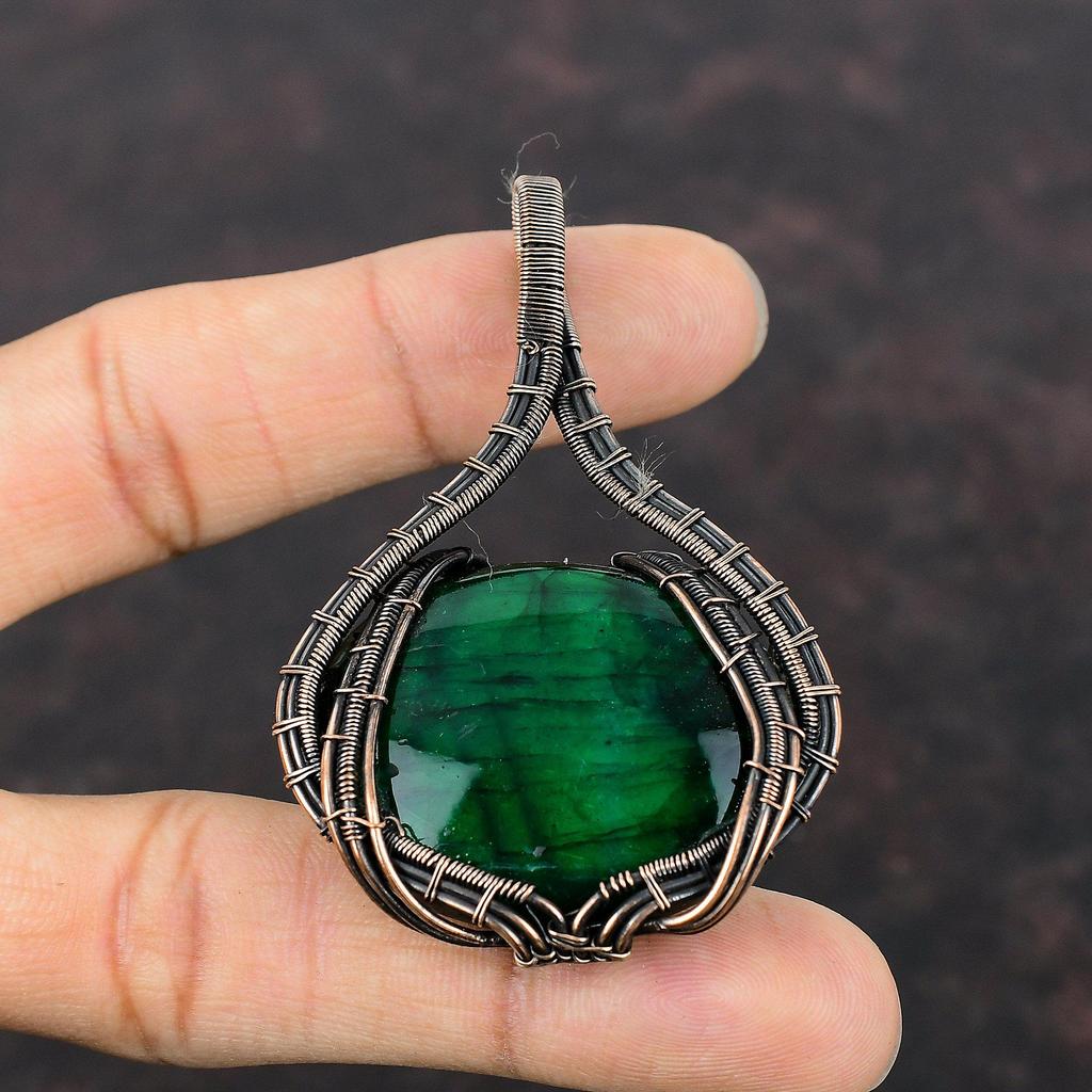 Green Fire Labradorite Pendant Copper Wire Wrapped Gemstone Jewelry Dainty Copper Pendant Handmade Jewelry Wire Wrap Pendant Gift For Mother