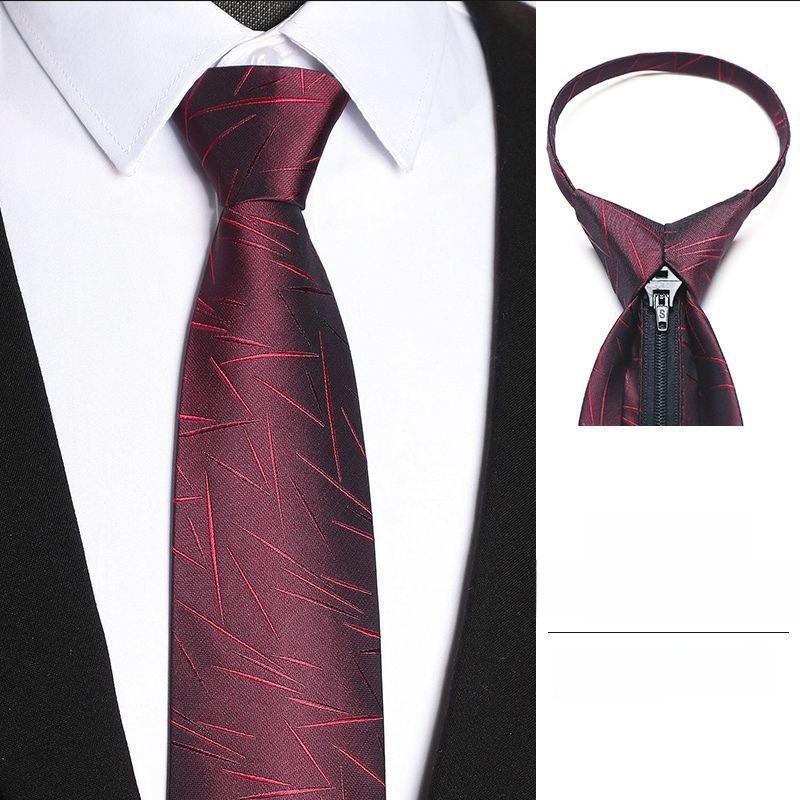Polyester Striped Tie For Men Business Formal Wear With Zipper Closure For Office And Wedding