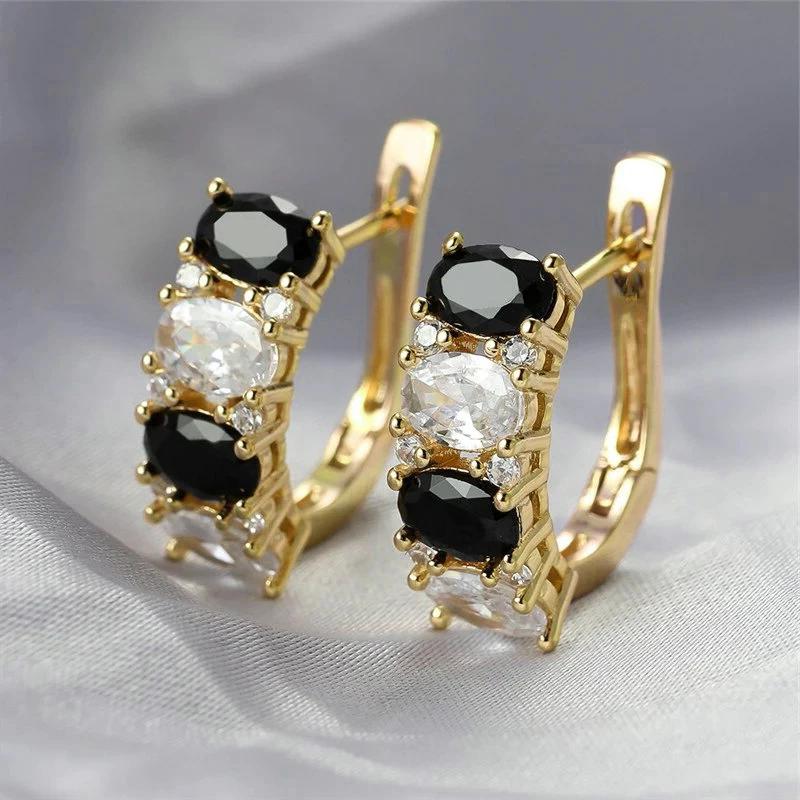 New Luxury Trendy Blue Cubic Zirconia Hoop Earrings Wedding Party Elegant Accessories For Women Anniversary Gift Jewelry