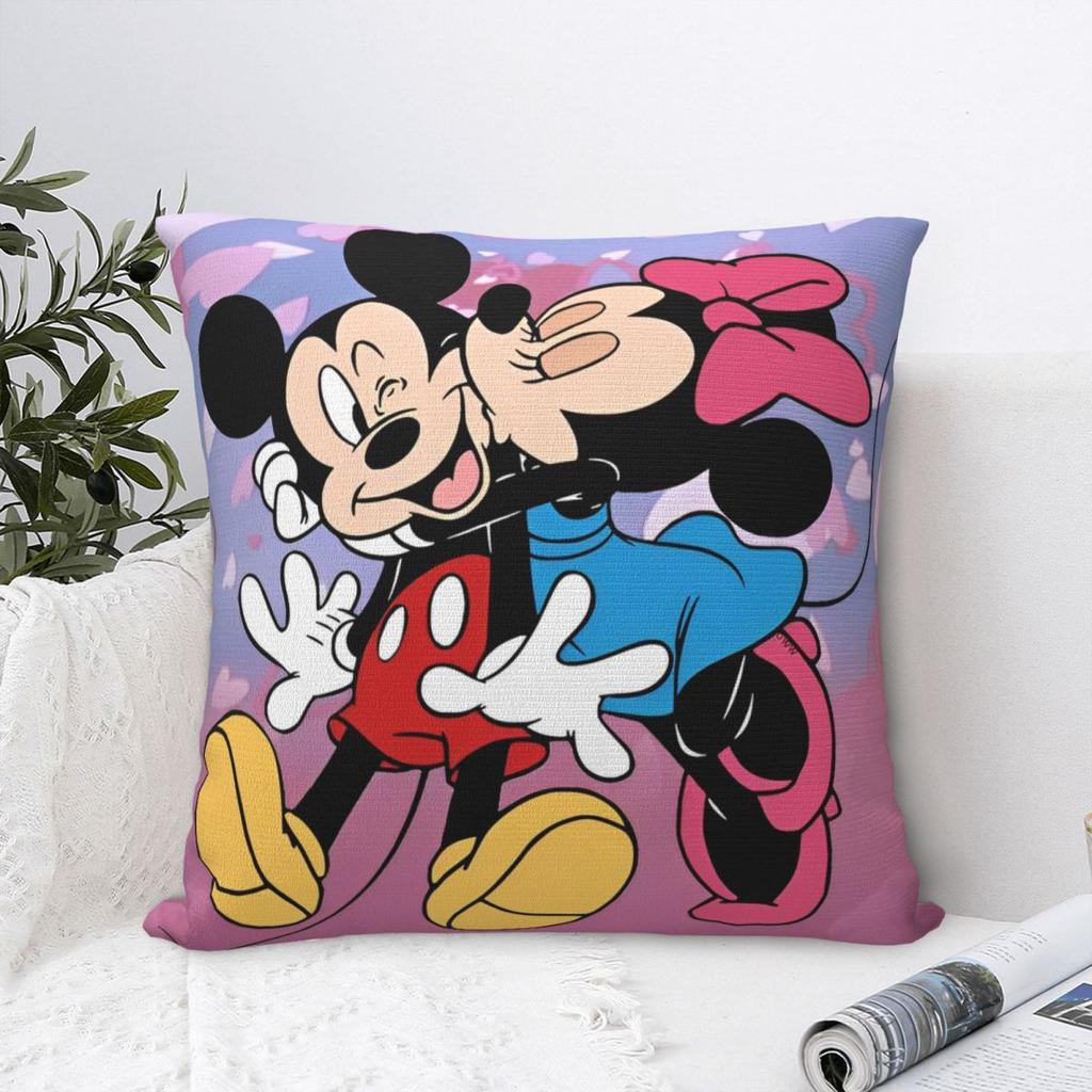 Kawaii Mickey Minnie Paar Kissenbezug, bedruckt, Polyester, Kissenbezug, Dekokissenbezug, Sitzkissenbezug, Reißverschluss, 40 x 40 cm