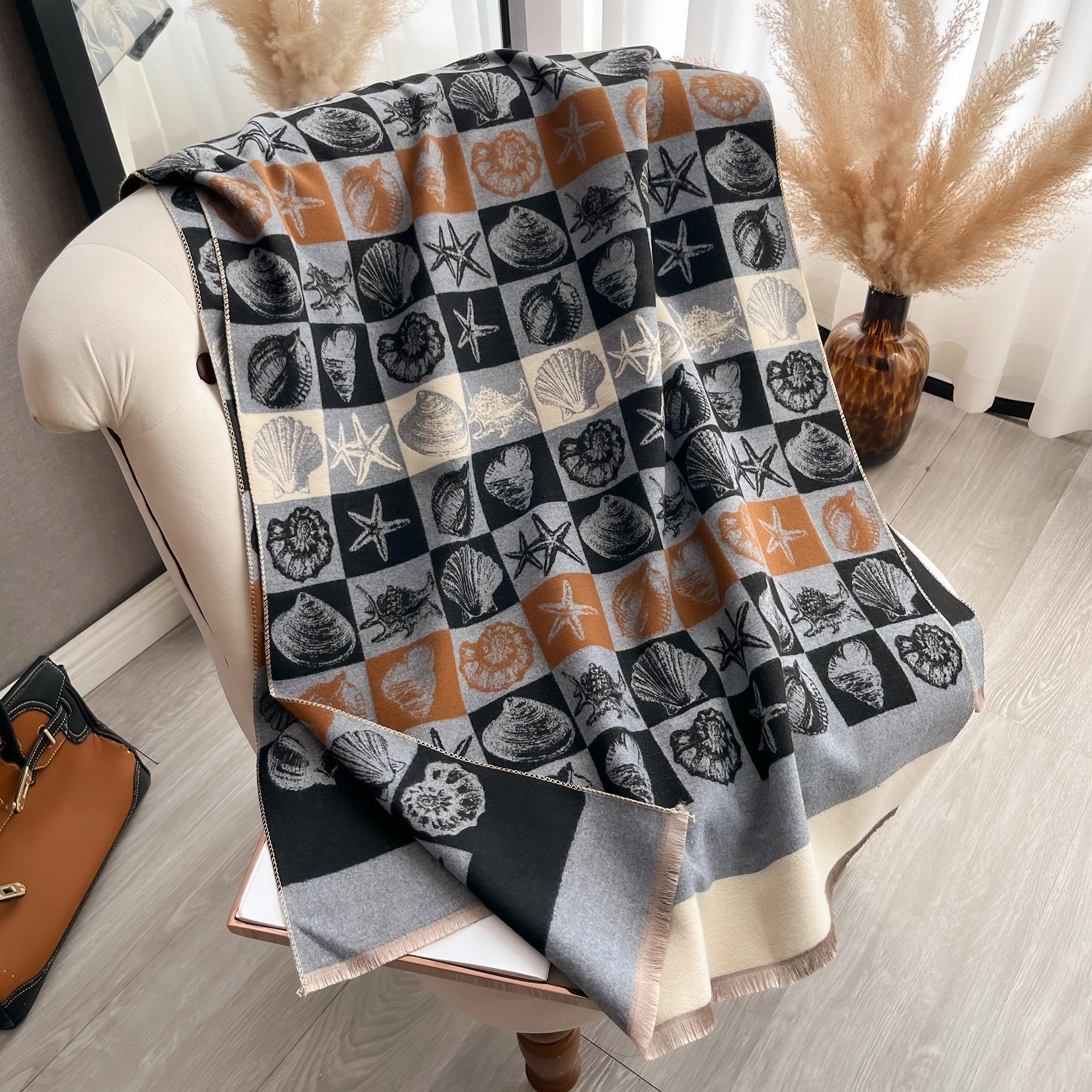 

Элегантная женская пашмина с узором «ракушка», осенне-зимняя, толстая, теплая, двусторонняя, с кисточками, шаль, защищающая от холода и ветра, одеяло-шарф