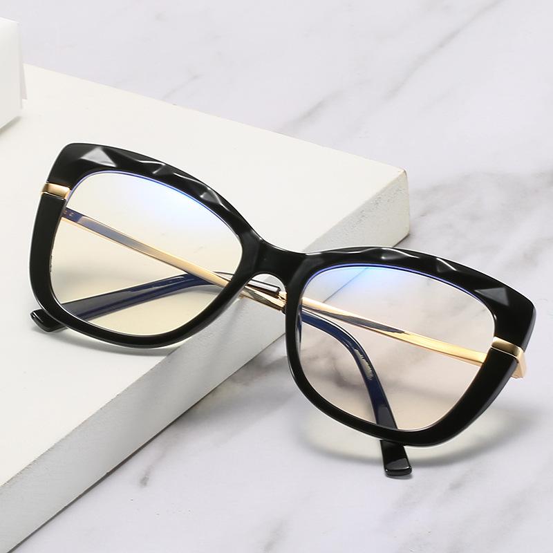 Cat'S Eye Crystal Cut Glasses Frame Trendy With Tr Spring Leg Flat Mirror Retro Frame
