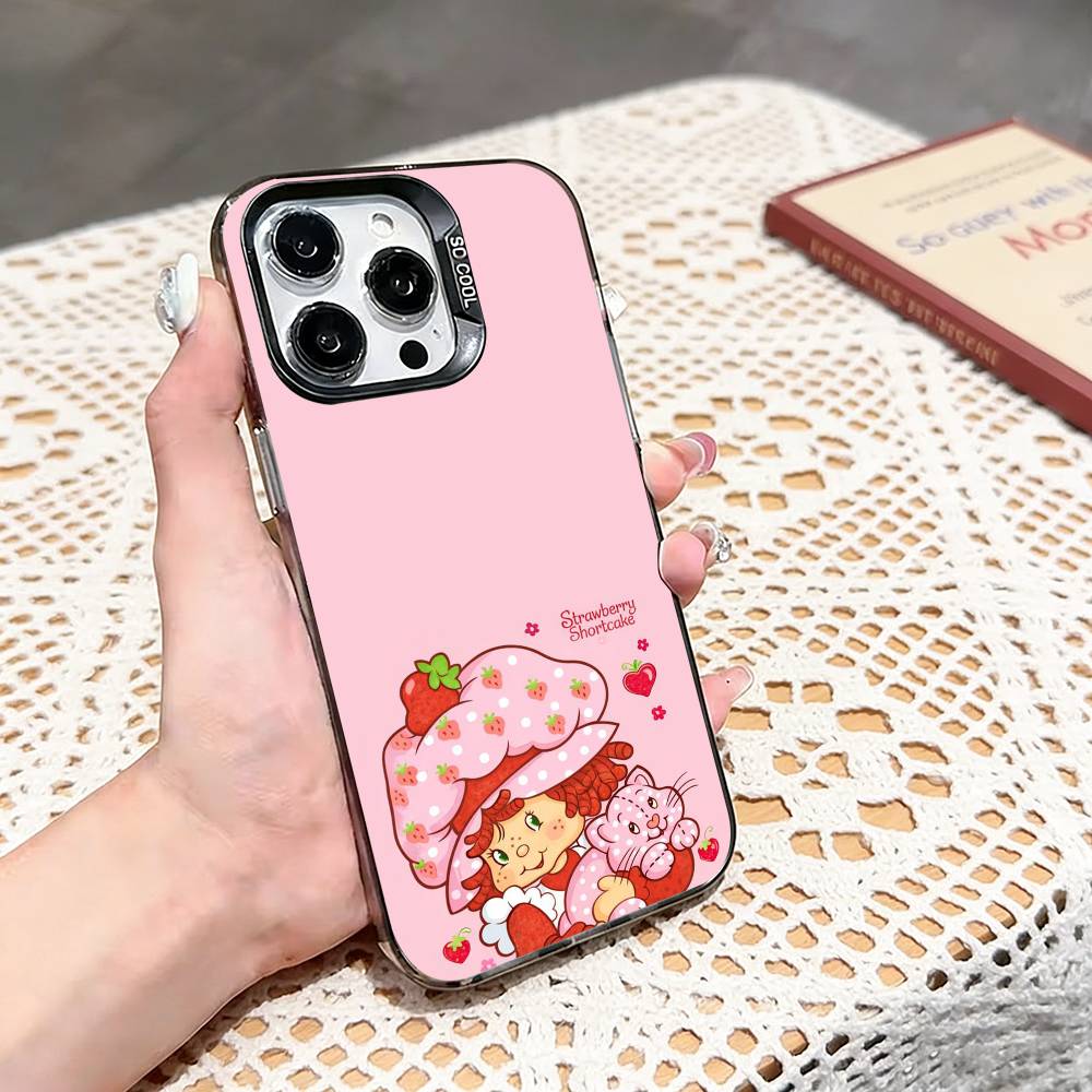 s-Strawberry Shortcake Phone Case For iPhone 17,16,15,14,13,12,11 Plus,Pro Max,XS,Colored silver phone case