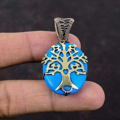 Tree Of Life Sleeping Beauty Turquoise Pendant Copper Wire Wrapped Pendant Handmade Copper Wire Jewelry Gift For Mom Dainty Gemstone Pendant