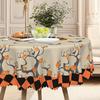 Halloween-Themed Tablecloth, Pumpkin, Bat And Haunted House Motifs, Orange Checkered, Round And Rectangular Tablecloths