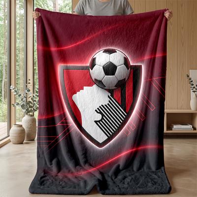 Couverture Flottante en Flanelle Imprimée Football Bournemouth, Couverture Jetée Douce Chaude Légère pour Canapé Lit Camping