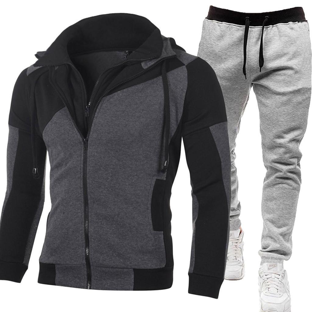 Men's Personalized Color Blocked Double-layer Zipper Hooded Cardigan Slim Fit Hoodie